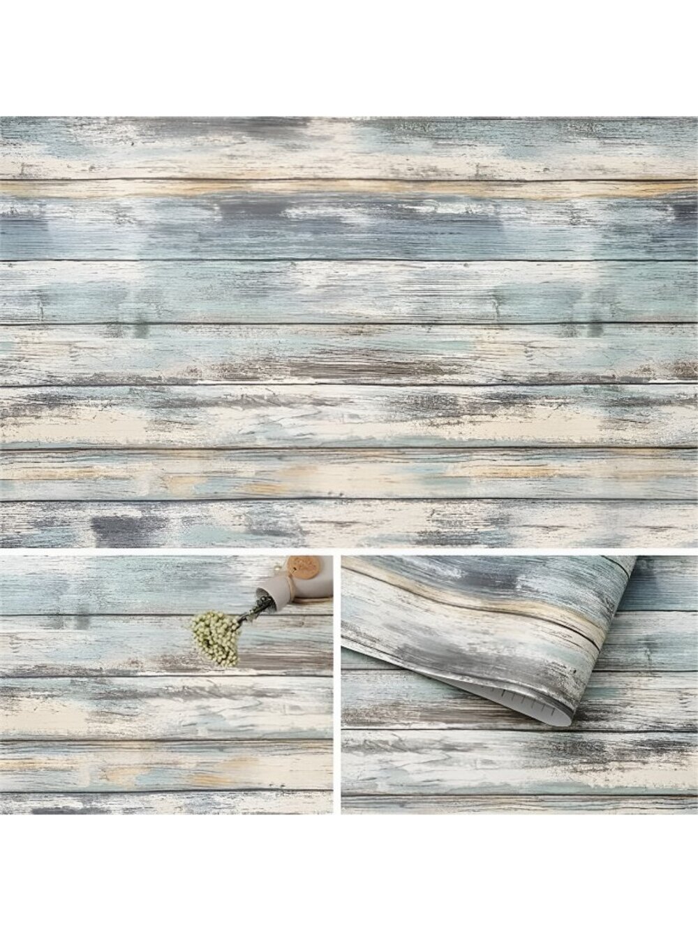 17''x120'' Blue Rustic Wood Paper Self-Adhesive Removable Peel and Stick